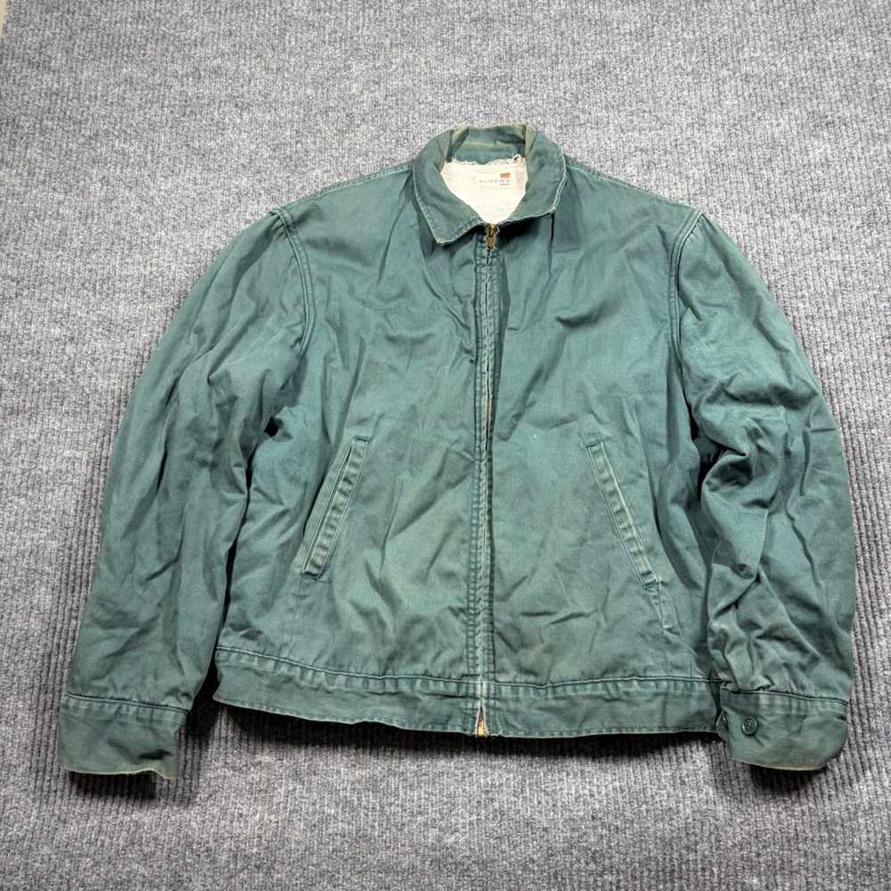Vintage Aldens Jacket Men's L Green Sherpa Work Full Zip Canvas 50s 60s